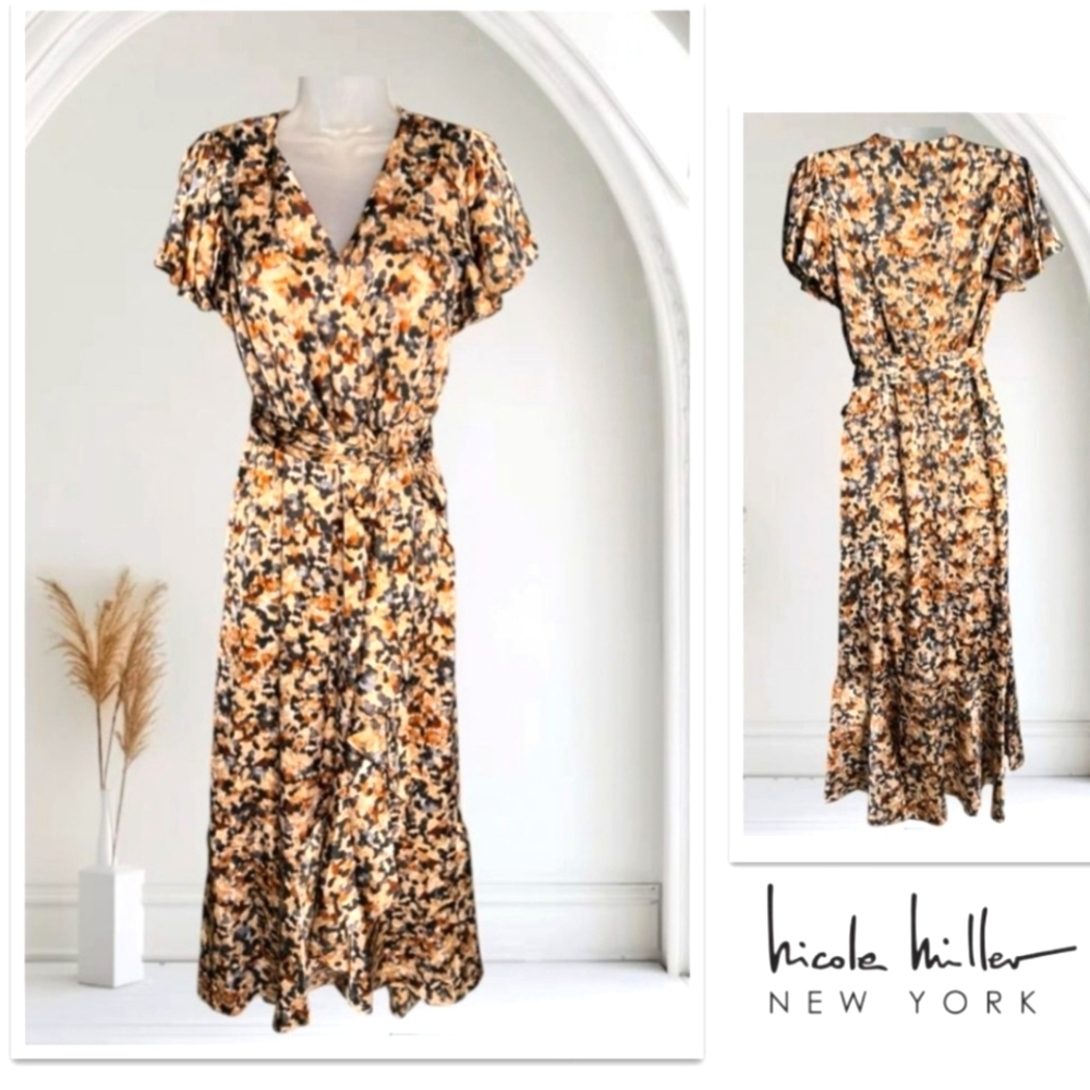 Nicole Miller Animal Print Maxi Dress Leopard Flared Wrap Size Small NWT